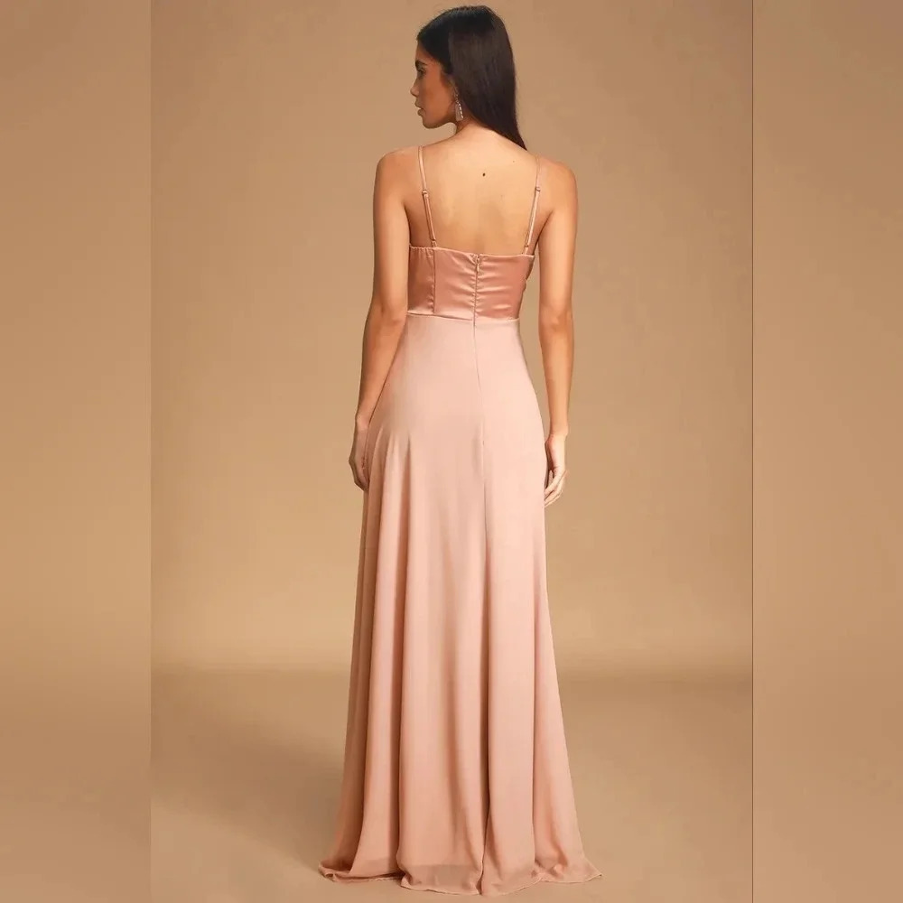 Lulus Best Part Of Me Blush Satin Bustier Maxi Dress L Wedding Party Guest Prom - Picture 5 of 11